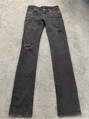 Adriano Goldschmeid AG Jeans Women size 26 Black Premiere Distressed Skinny Logo